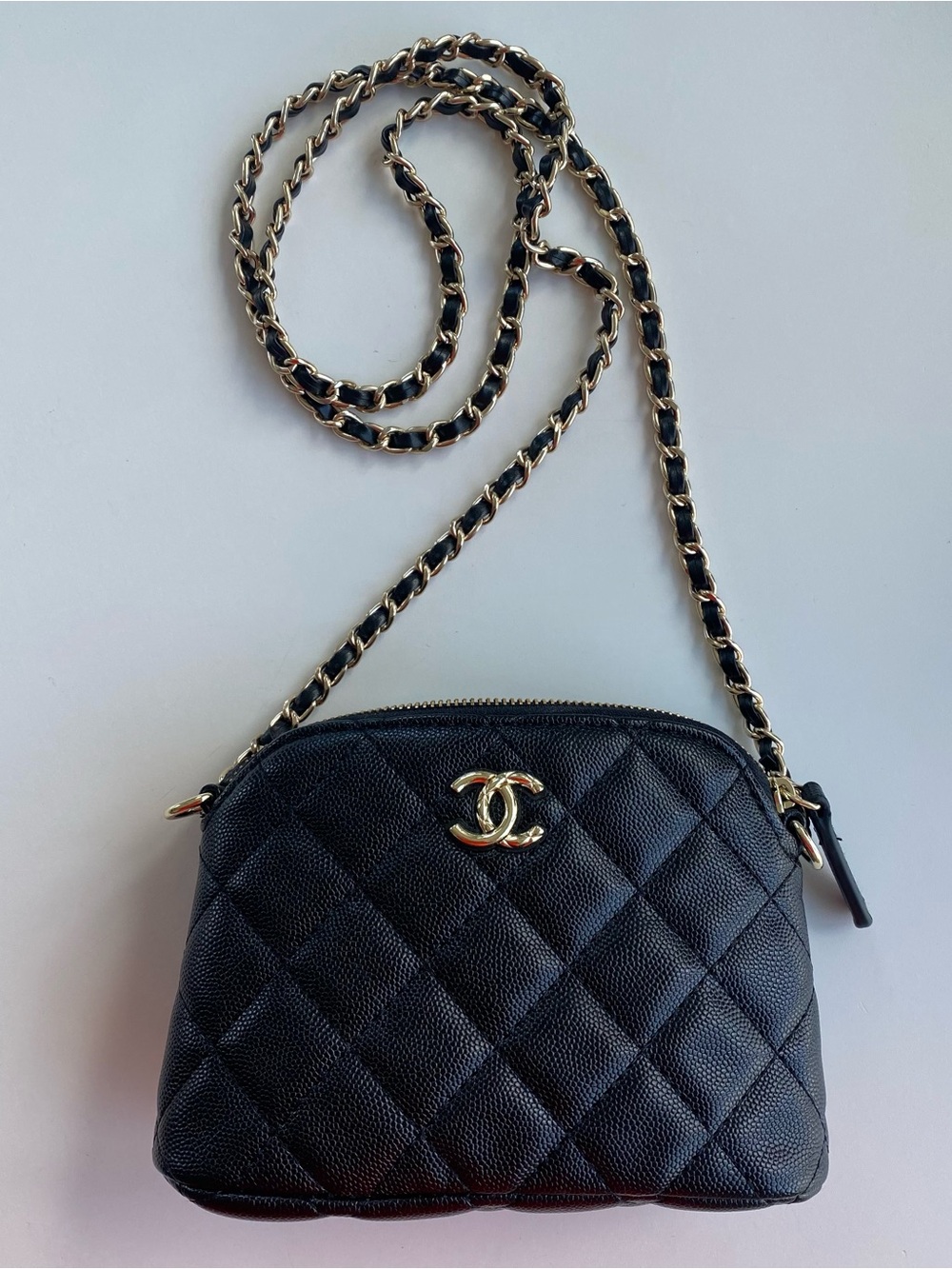 CHANEL Black Quilted Leather Crossbody with Gold CC
